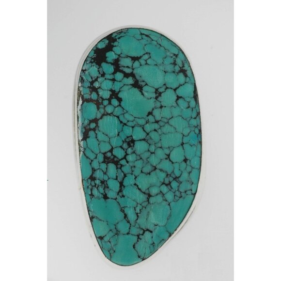 Vintage Turquoise Pendant Free Form In Sterling Silver Stamped 925 Large